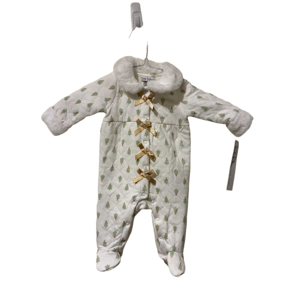 Nicole Miller New York Baby Quilted Footie Christmas Tree Faux Fur Trim 0-3M NEW